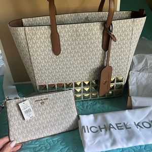 Michael Kors Sinclair Studded Logo Tote Bag and wristlet